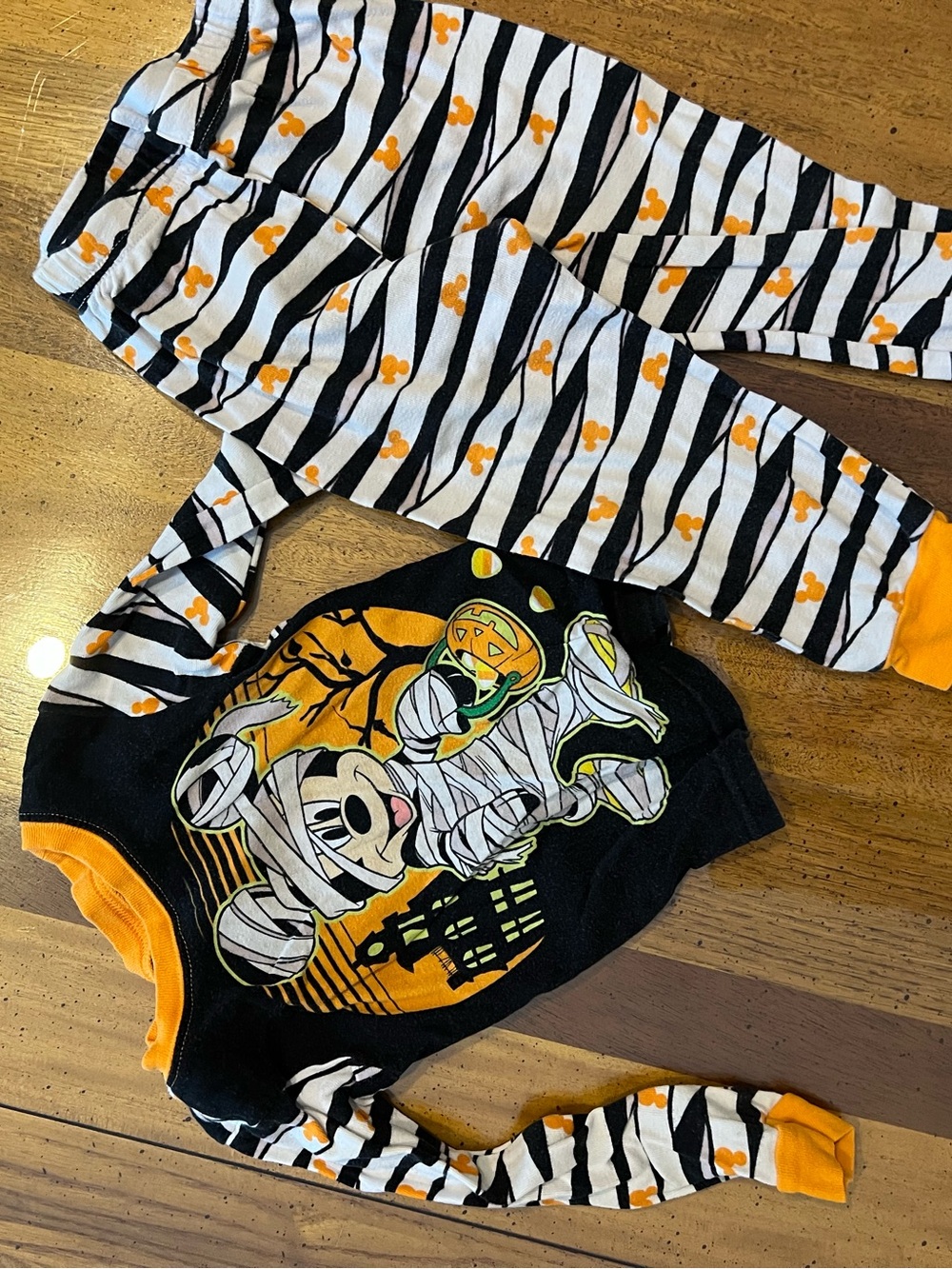 Disney Halloween Mummy Mickey One-Piece Pajamas - Black, White & Orange